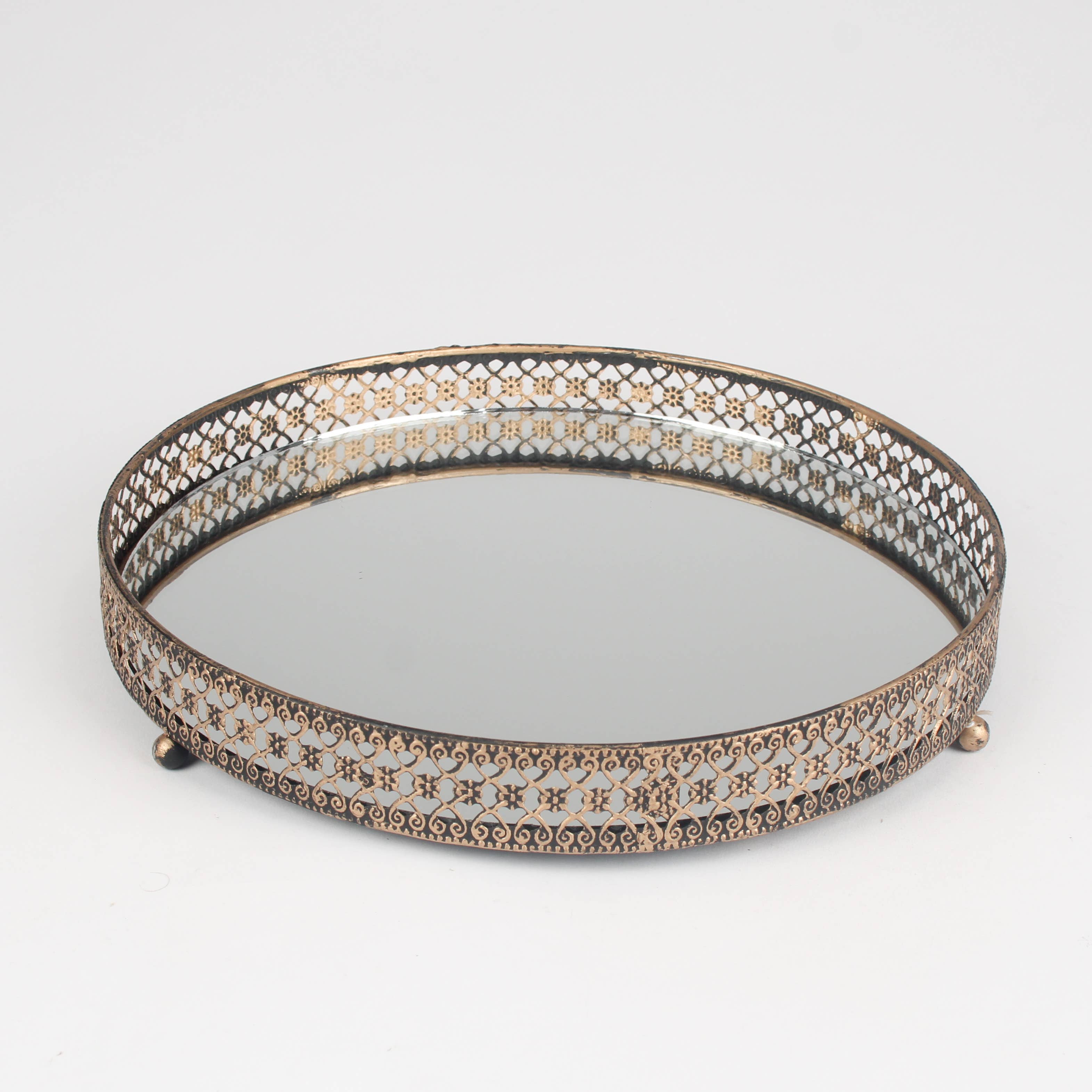 Antique Gold Mirrored Tray – Elegant Decorative Accent