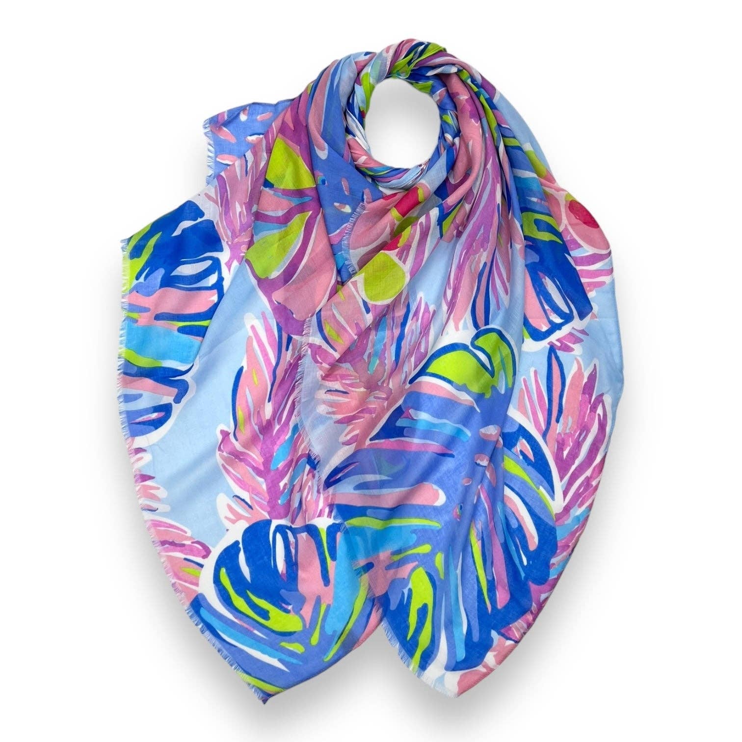 Tropical Flower and Leaves Print Scarf