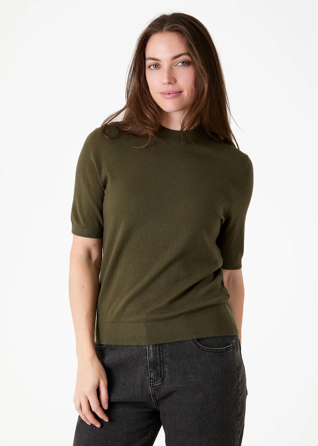 Cashmere Like Short Sleeve Turtle Neck Jumper