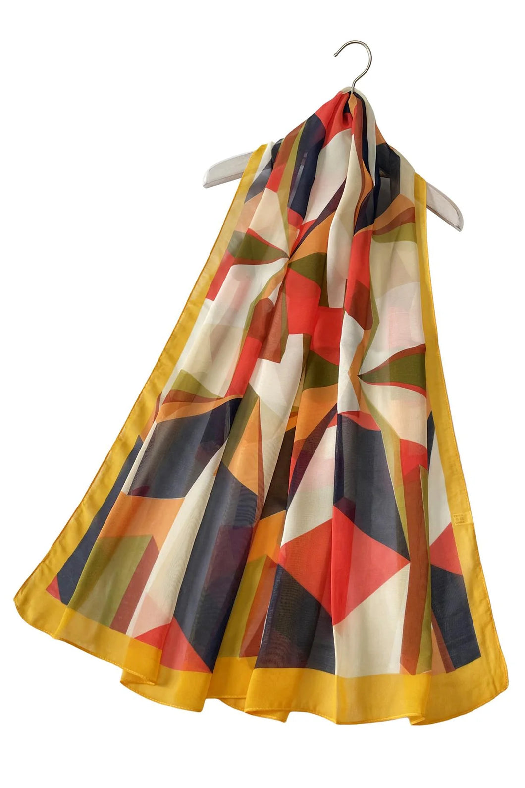 80s Abstract Geo Print Chiffon Scarf