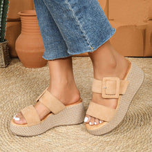 Load image into Gallery viewer, WOMENS SPARKLY LOW PLATFORM BUCKLE DETAIL WEDGE SANDALS
