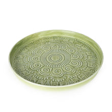Load image into Gallery viewer, Round Metal Embossed Enamel tray - Green - 32cm
