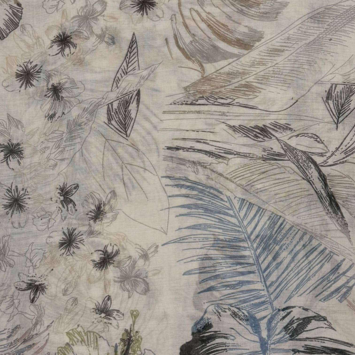 Tropical Leaf & Floral Print Tassel Scarf