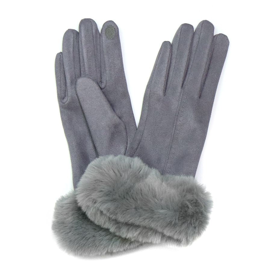 Grey faux suede faux fur gloves