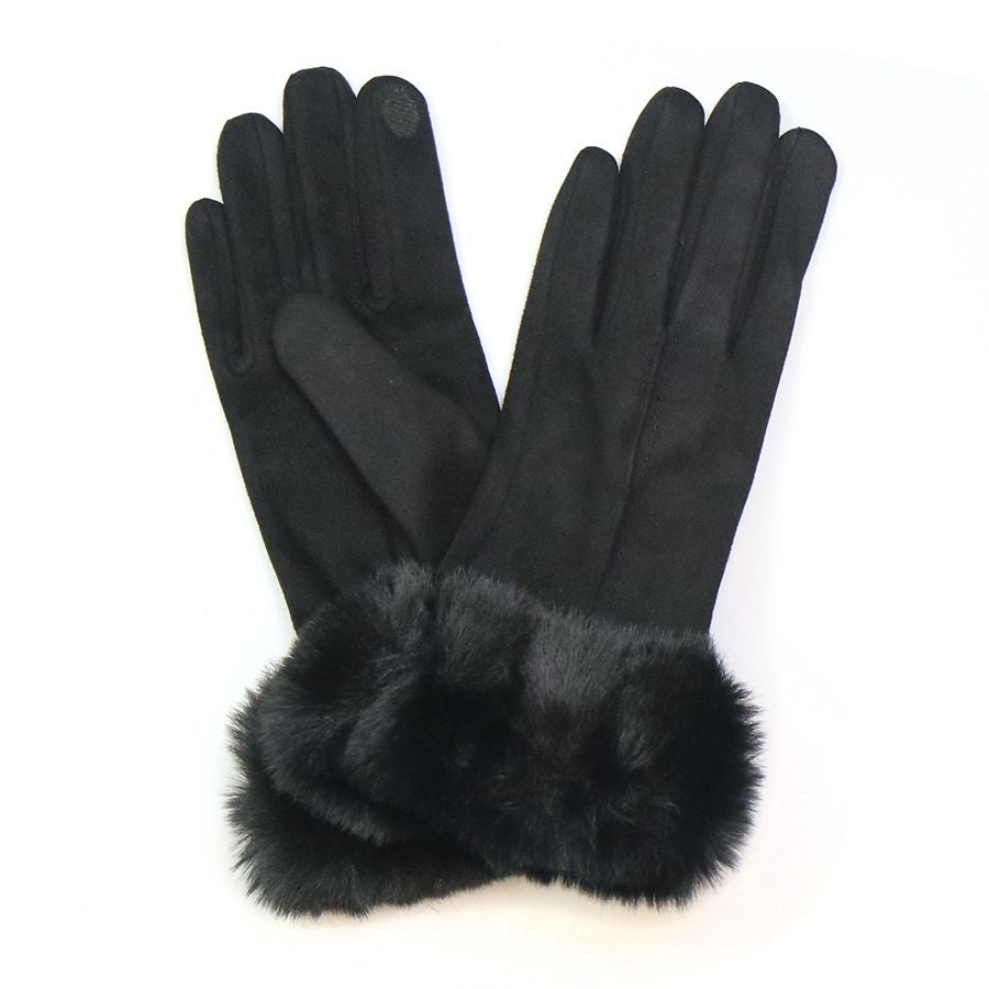 Black faux suede faux fur gloves