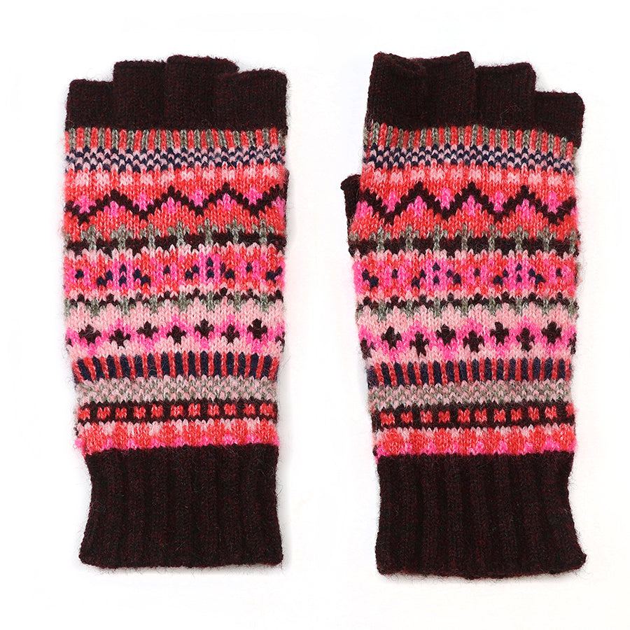 Recycled blend red mix Fair isle wrist warmers