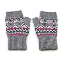 Load image into Gallery viewer, Recycled blend grey mix Fair isle wrist warmers
