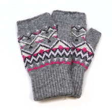 Load image into Gallery viewer, Recycled blend grey mix Fair isle wrist warmers
