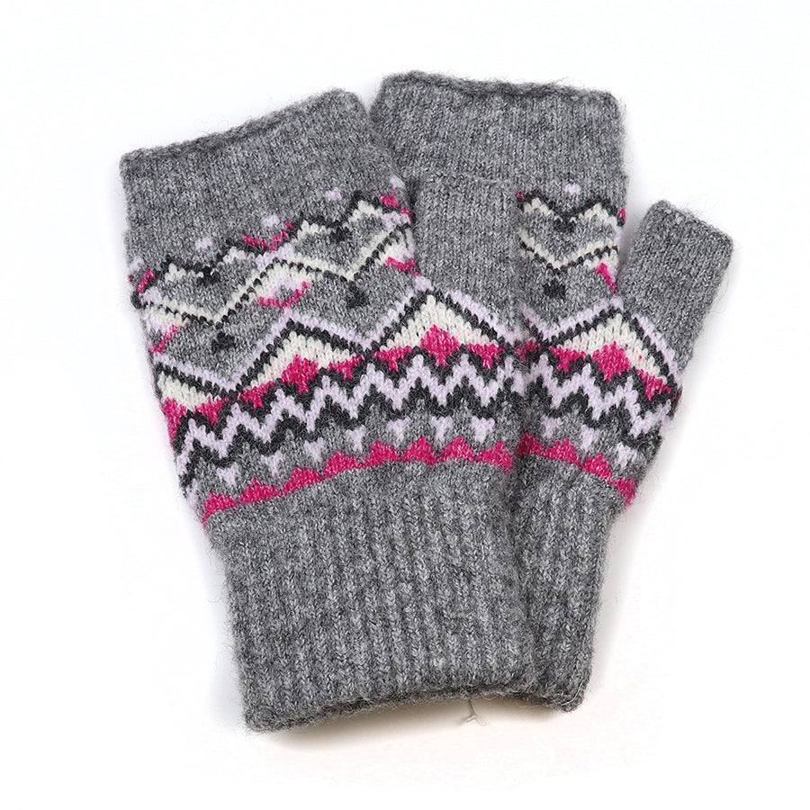 Recycled blend grey mix Fair isle wrist warmers