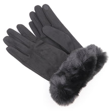 Load image into Gallery viewer, Dark grey faux suede and faux fur cuff gloves
