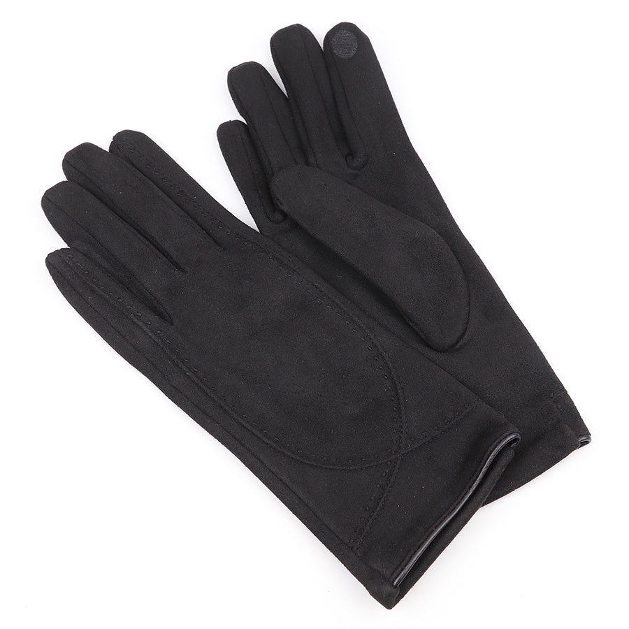 Black faux suede stitch detail gloves