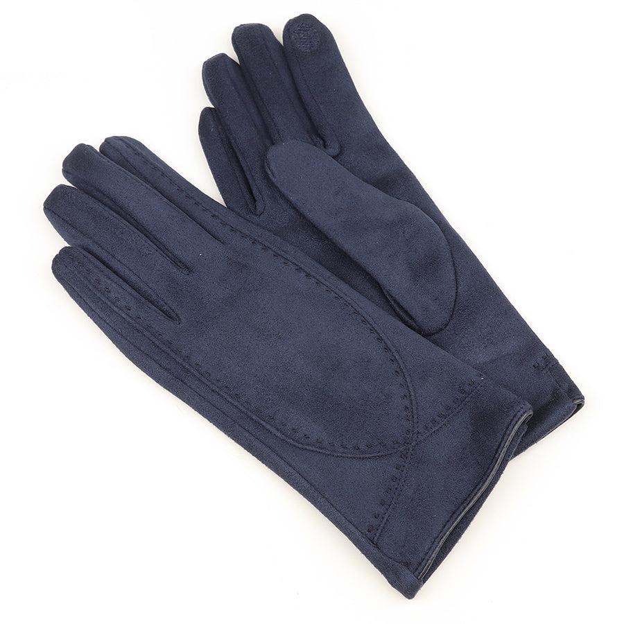 Navy faux suede stitch detail gloves