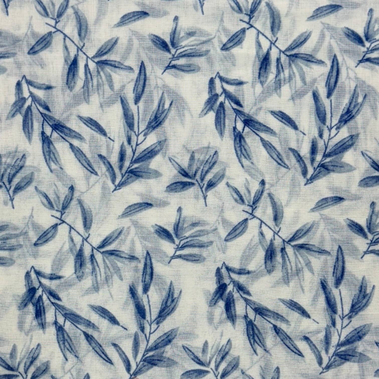 Blue Leaf Print Scarf with Tassels