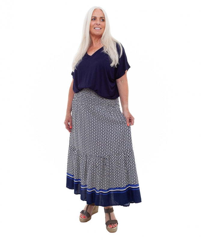 Spot Border Shirred Waistband Skirt