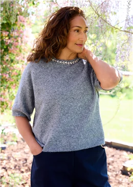 Diamante Necklace Short Sleeve Raglan Jumper