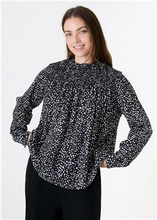 Load image into Gallery viewer, Mixed Ditsy Spot High Neck Shirred Blouse
