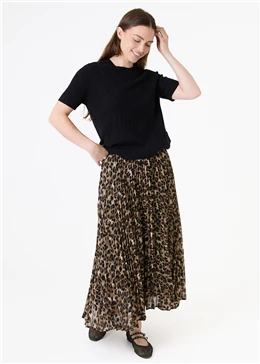 Leopard Print Chiffon Pleated Skirt