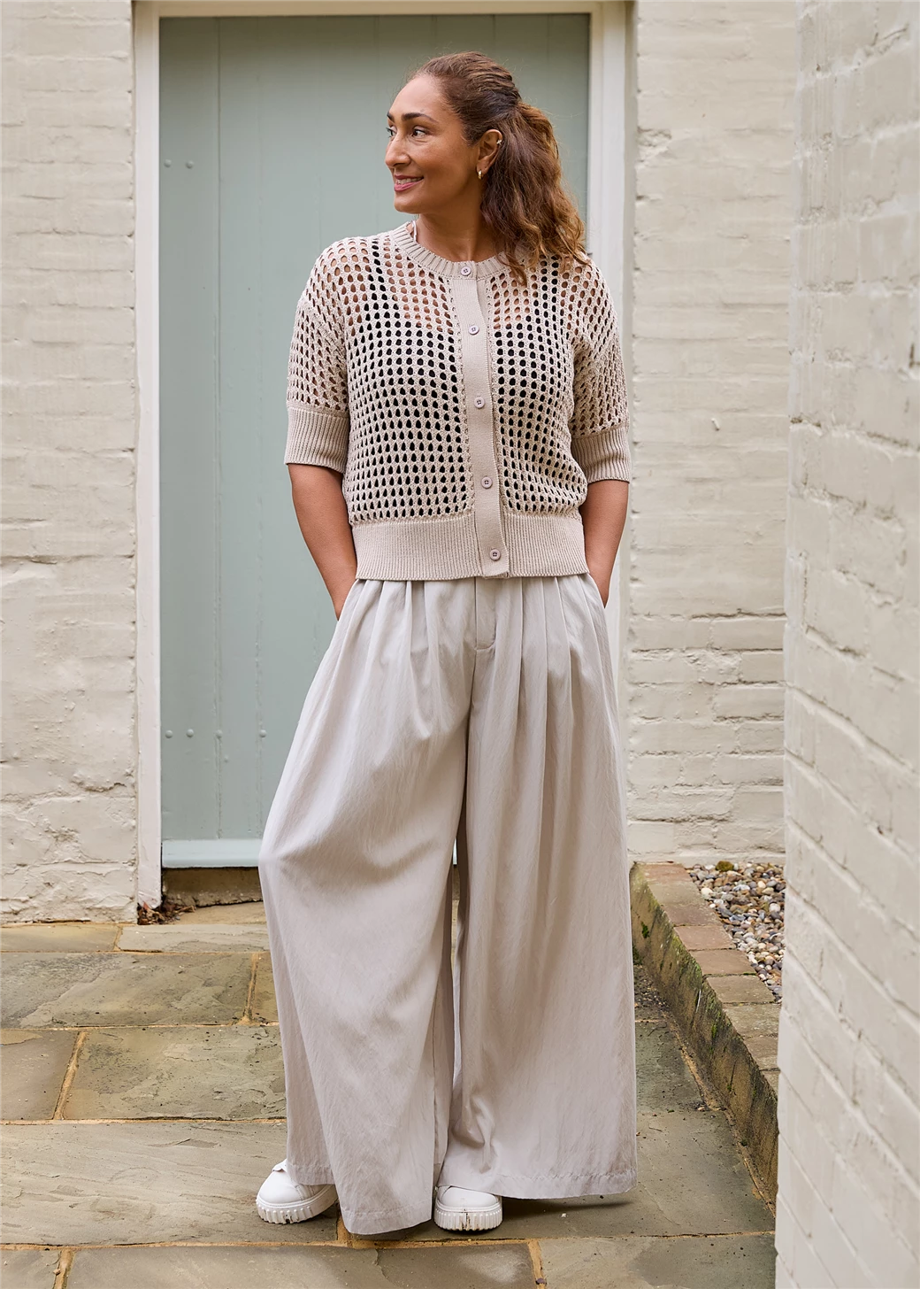 Wide Leg Pleated Palazzo Trousers