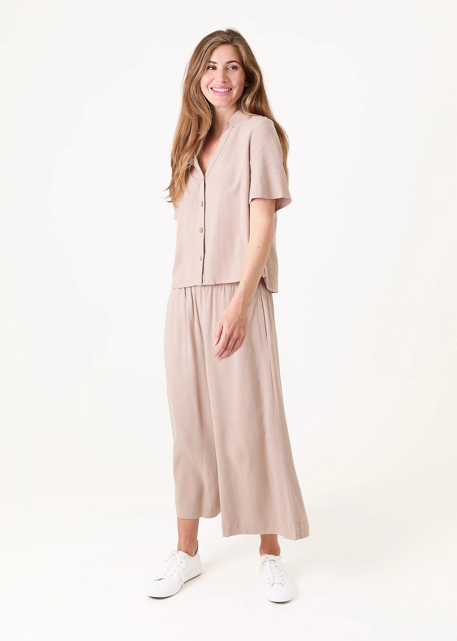 Linen Viscose Elastic Waist Culottes