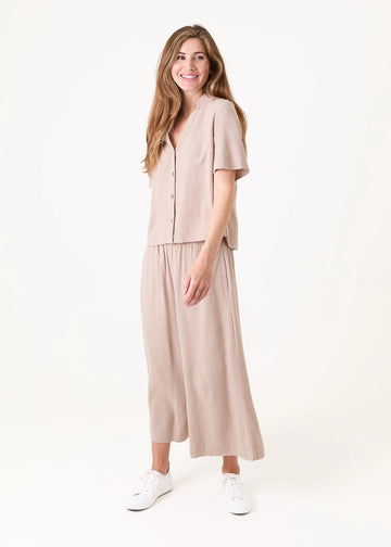 Linen Viscose Elastic Waist Culottes