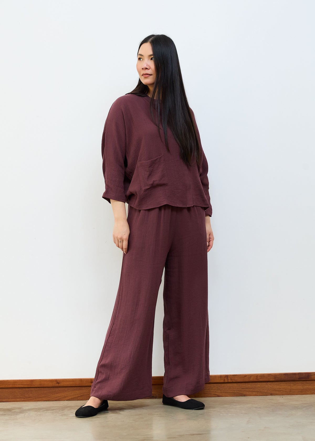 Ripple Elastic Waist Palazzo Pants