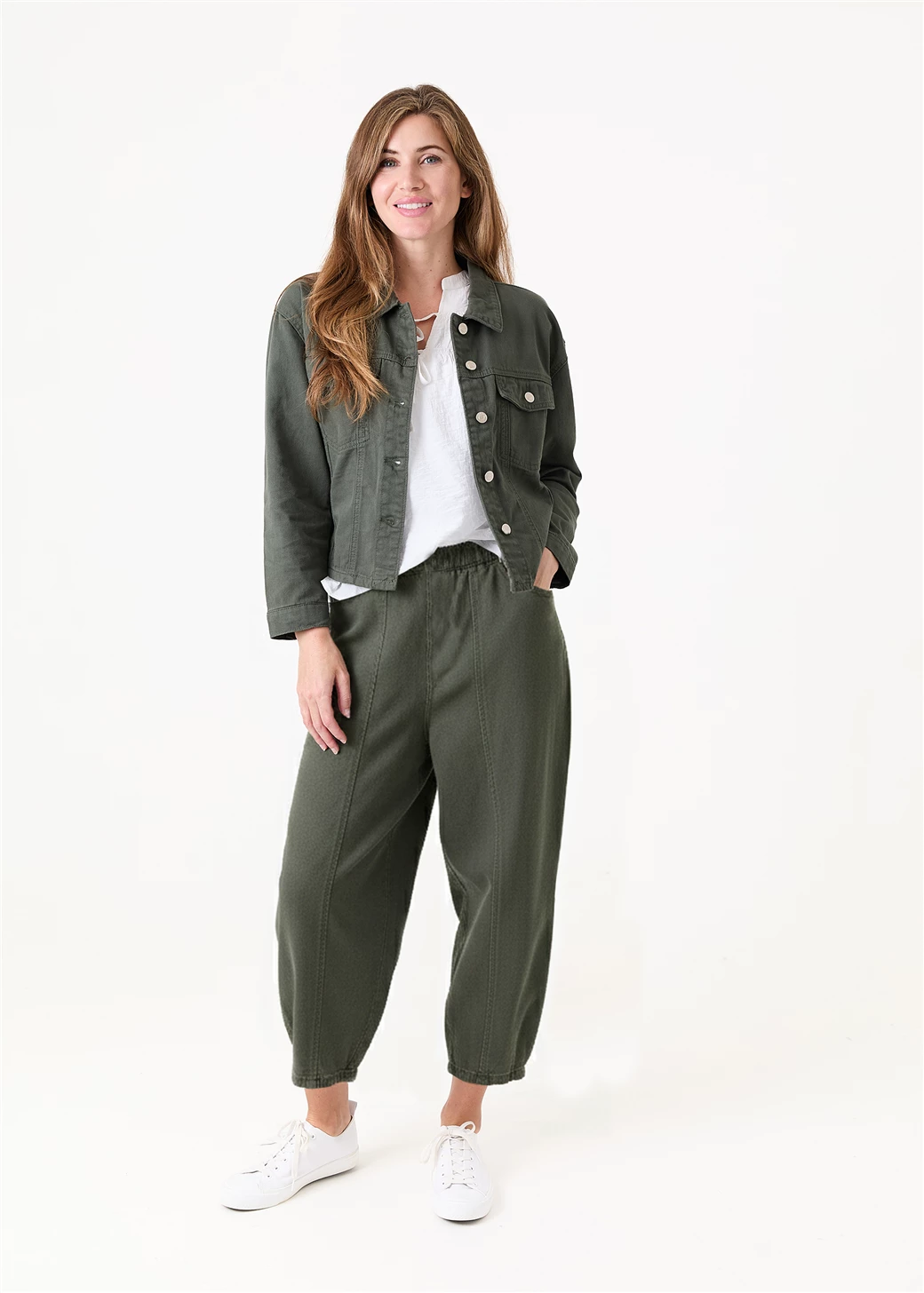 Cotton Twill Barrel Leg Trouser