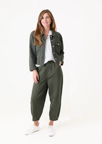 Cotton Twill Barrel Leg Trouser