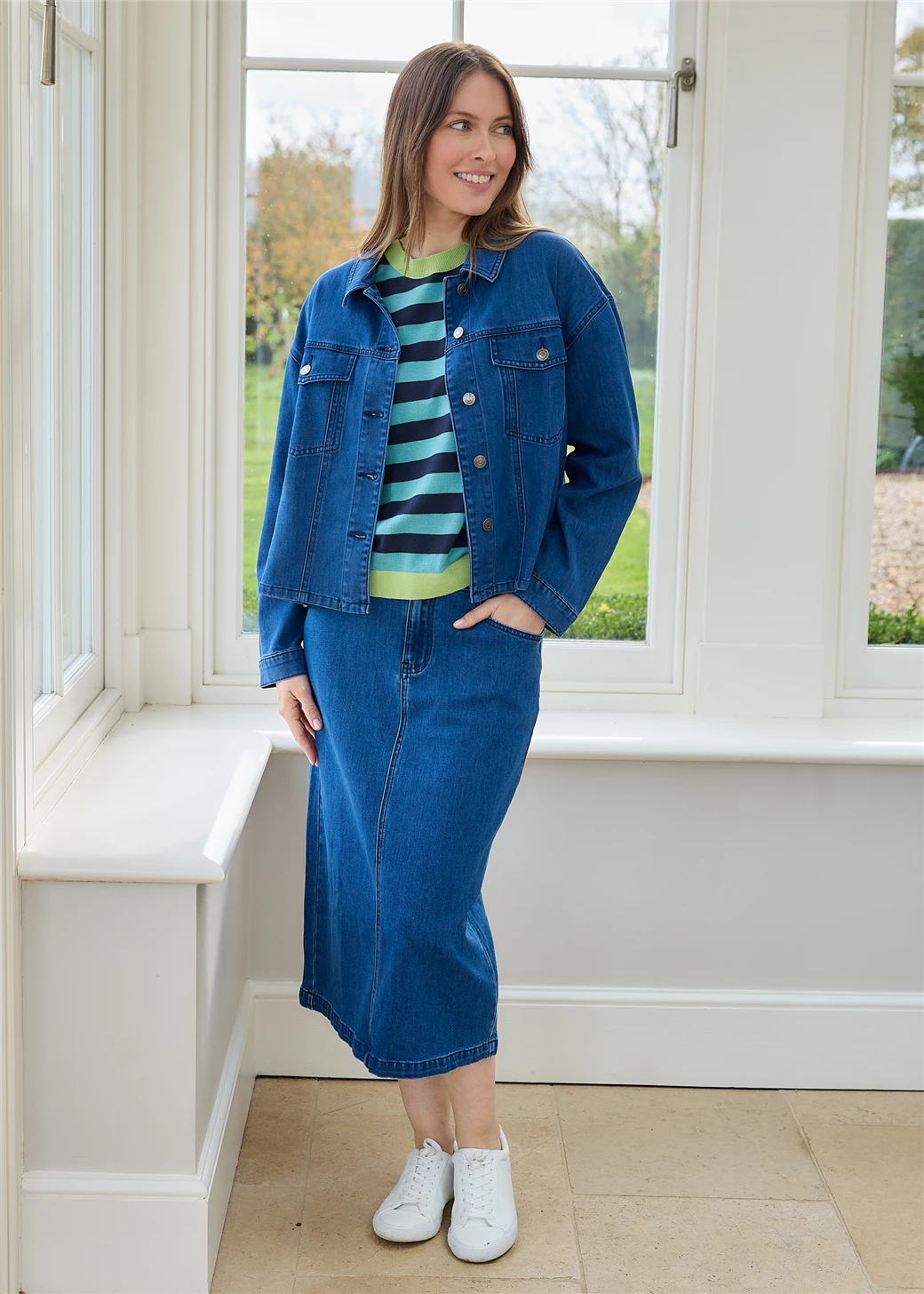 Denim Split Detail Midi Skirt