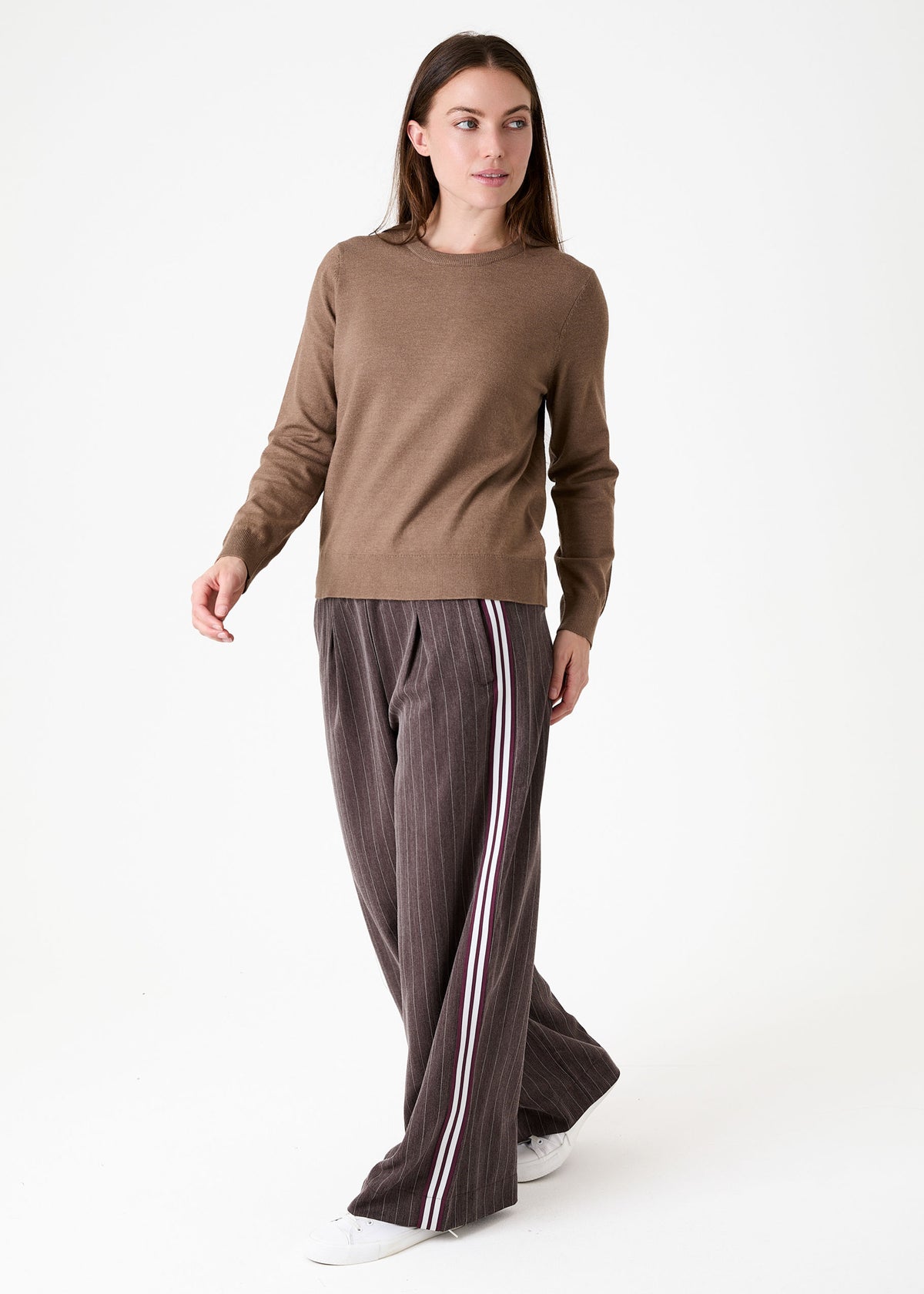 Pinstripe Pleat Front Wide Leg Trousers
