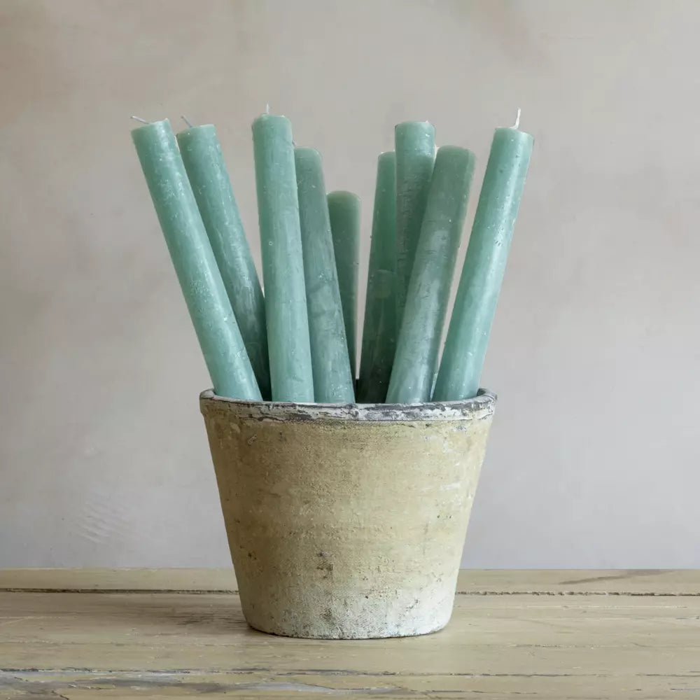 Rustic Dinner Candle Sea Green
