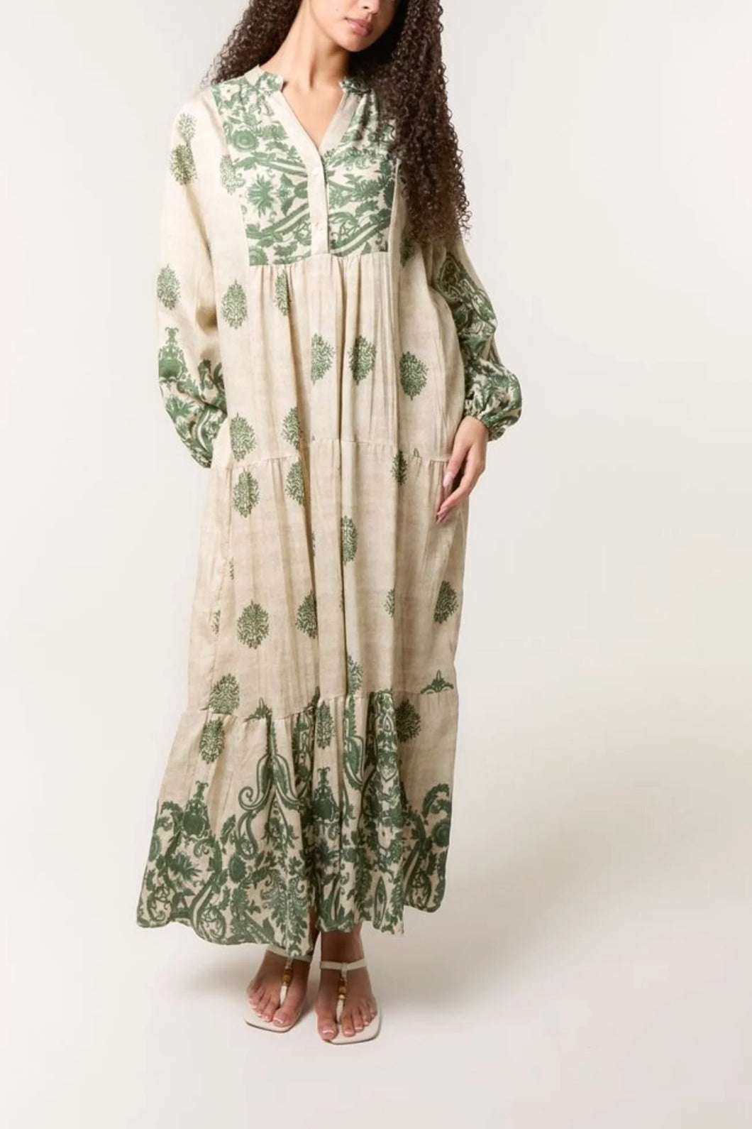 Vintage-Inspired Granddad Collar Maxi Dress
