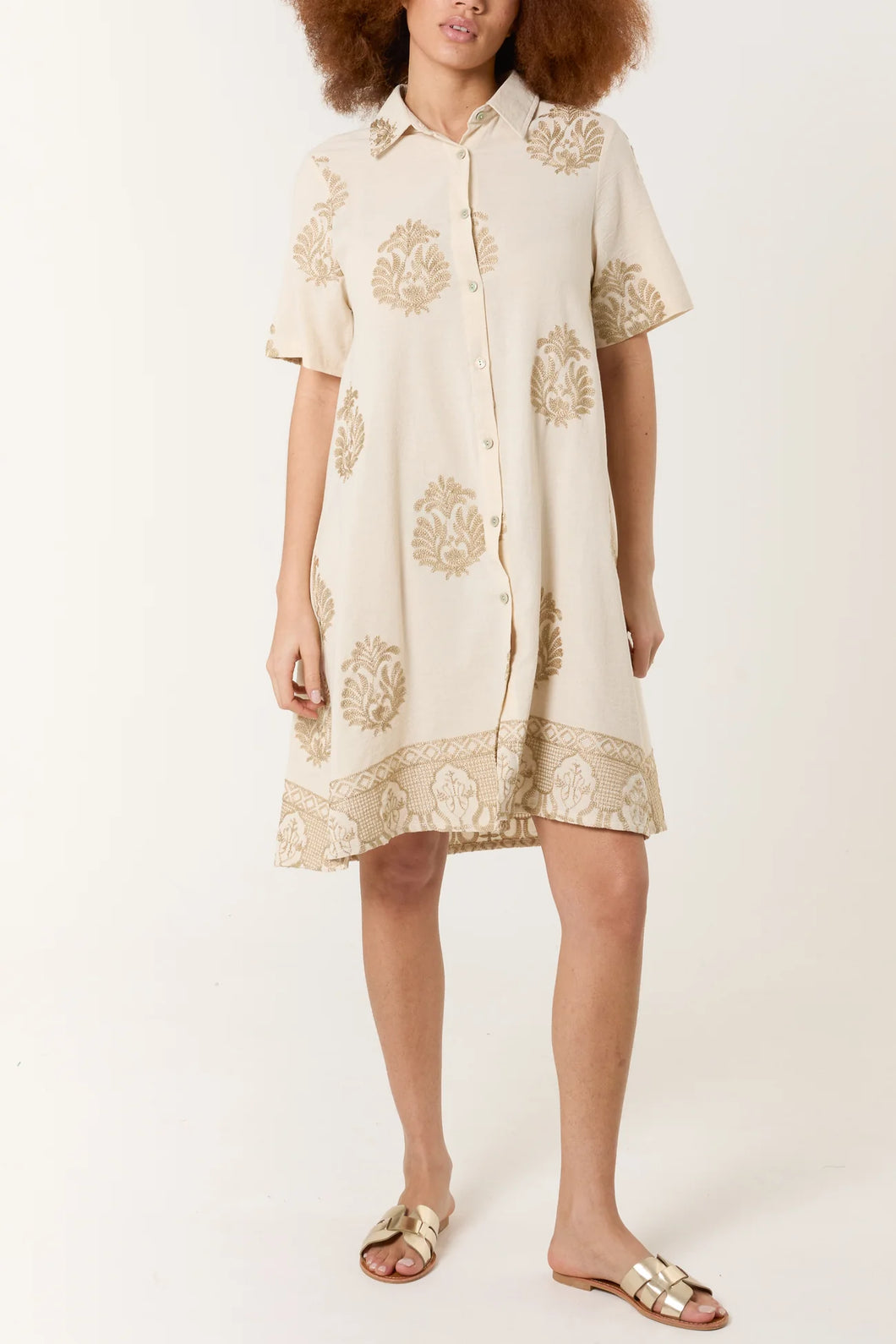 Damask Embroidery Button Dress