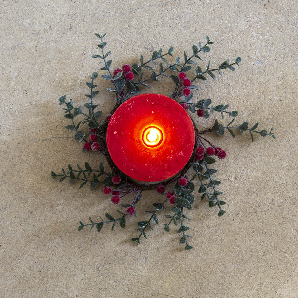 Frosted Winter Red Berry Candle Ring