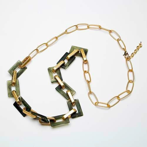 Long Metal & Resin link necklace