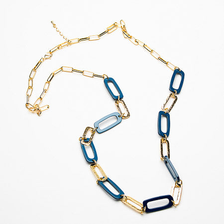 Long necklace elongated resin & metal links