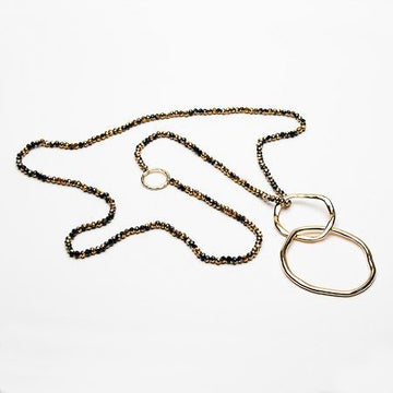 Long Crystal Necklace with twin circle pendant