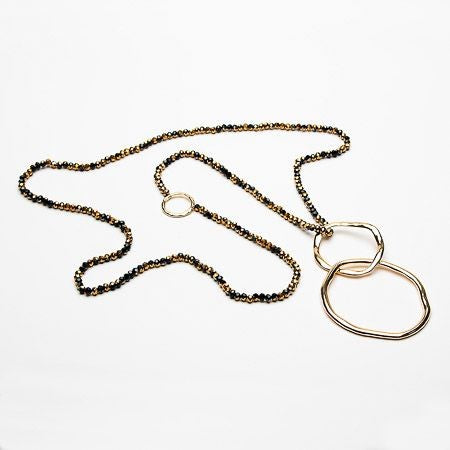 Long Crystal Necklace with twin circle pendant
