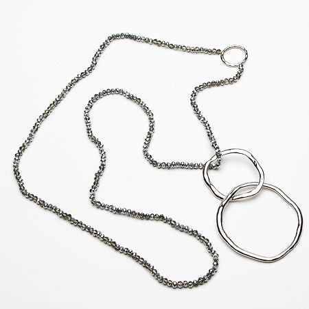 Long Crystal Necklace with twin circle pendant