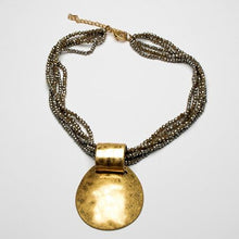Load image into Gallery viewer, Multi strand short crystal necklace with burnished pendant
