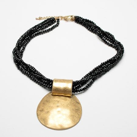 Multi strand short crystal necklace with burnished pendant