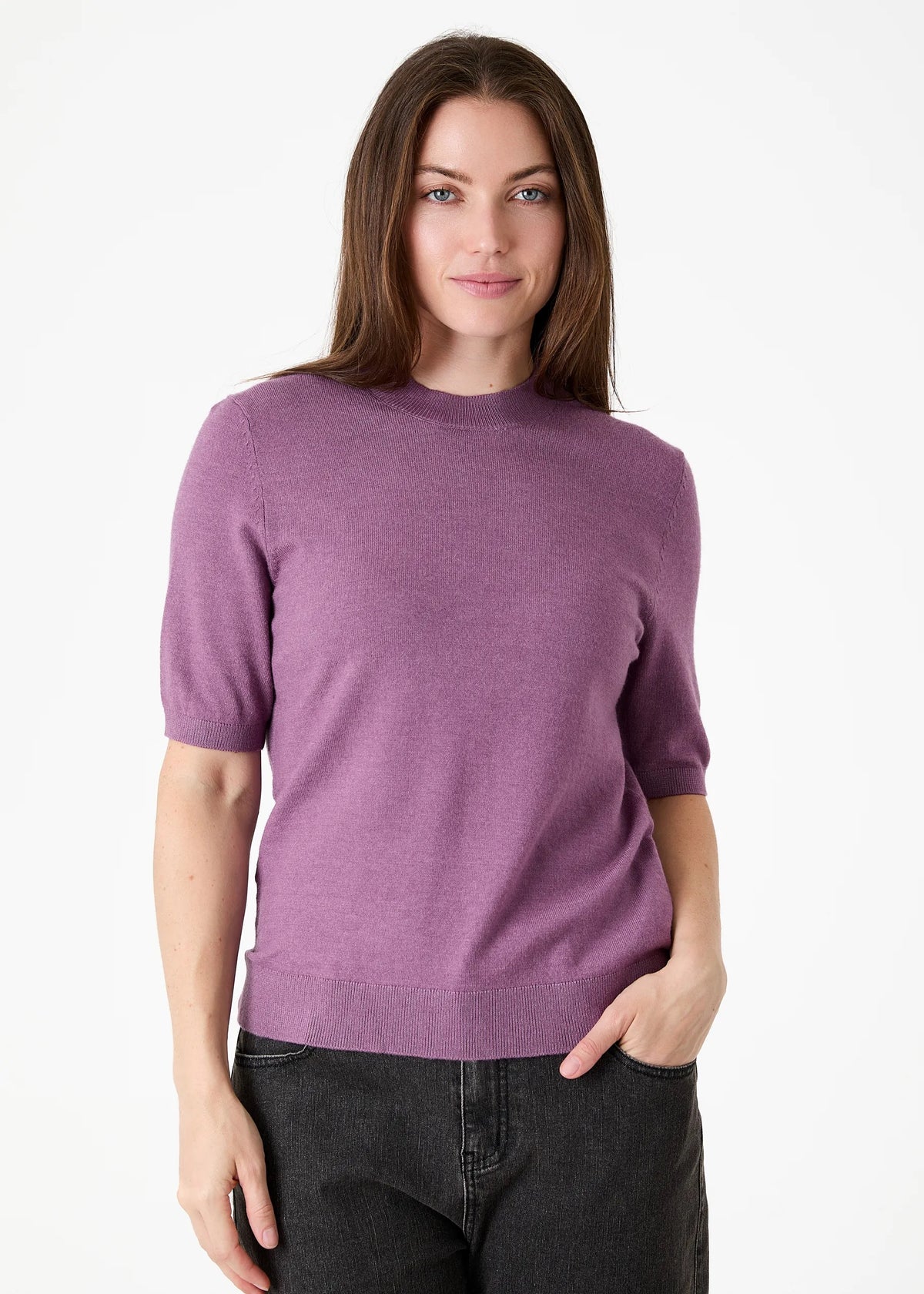 Cashmere Like Short Sleeve Turtle Neck Jumper