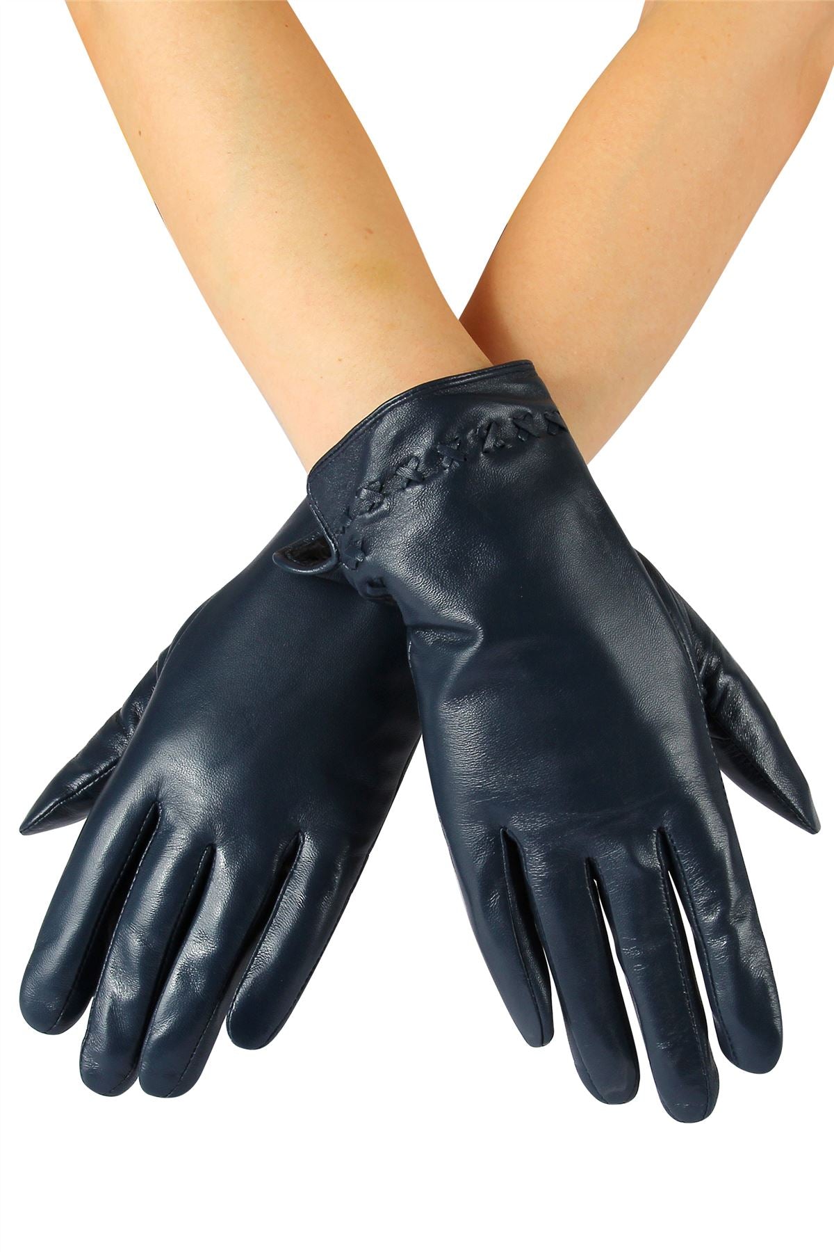 Cross Stitch Detail Leather Gloves