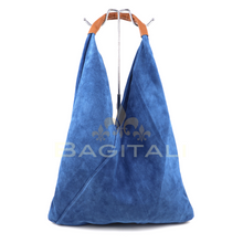 Load image into Gallery viewer, Large Suede Hobo Bag with Leather Tan Handle
