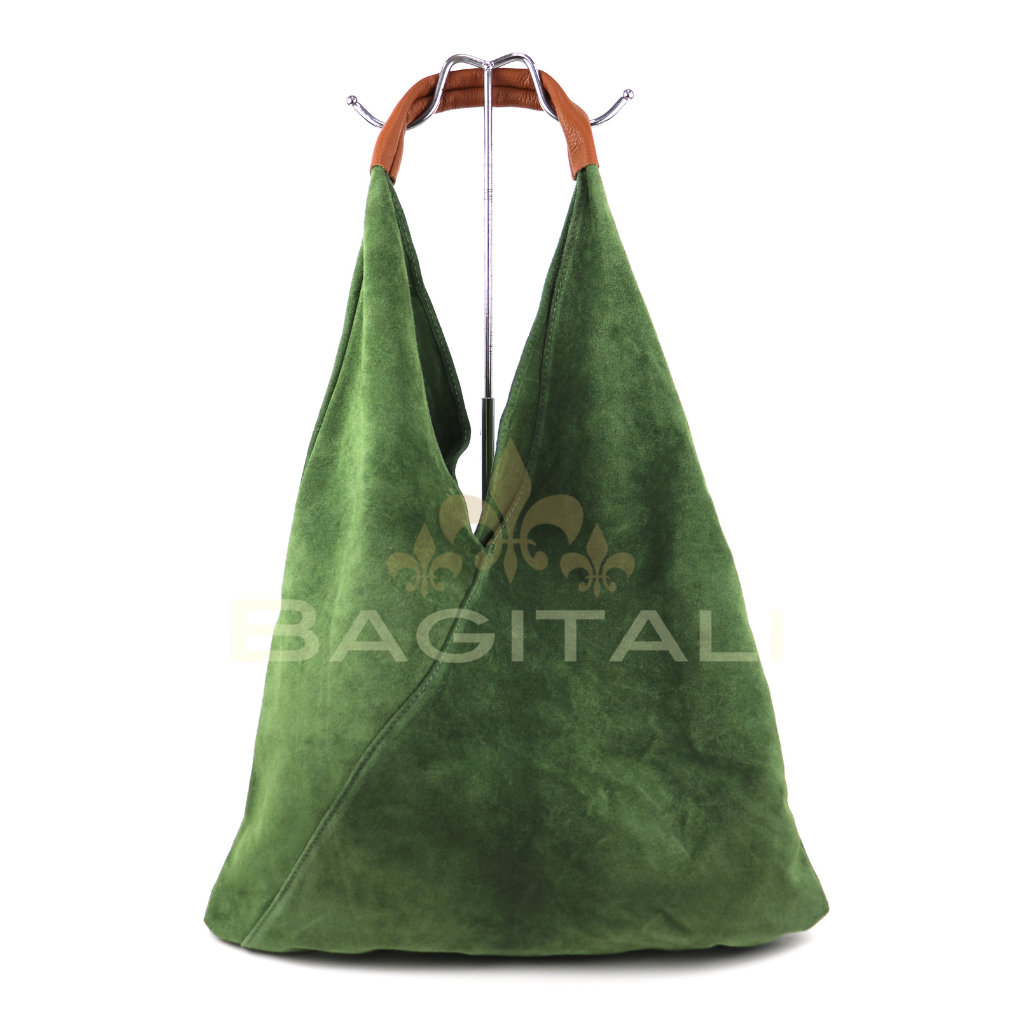 Large Suede Hobo Bag with Leather Tan Handle
