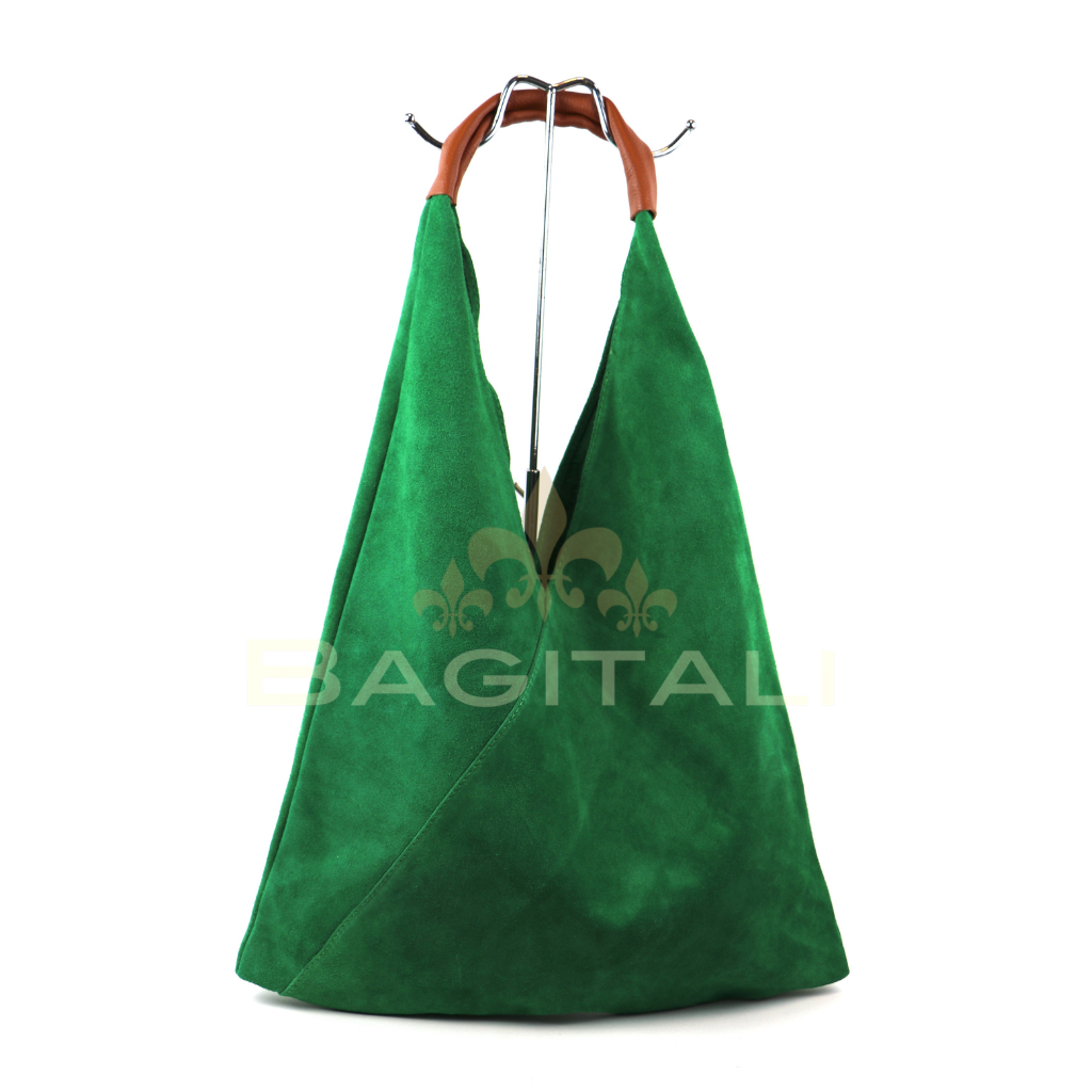Large Suede Hobo Bag with Leather Tan Handle