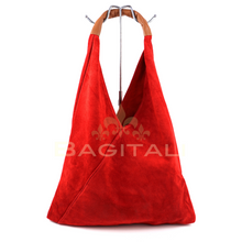 Load image into Gallery viewer, Large Suede Hobo Bag with Leather Tan Handle
