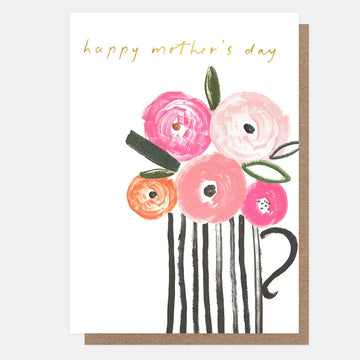 Happy Mother's Day Black Stripey Vase With Flowers