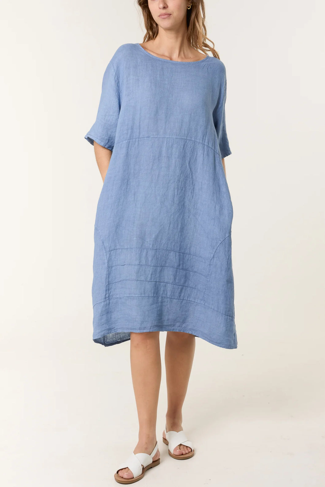Pure Linen Boat Neck Midi Dress