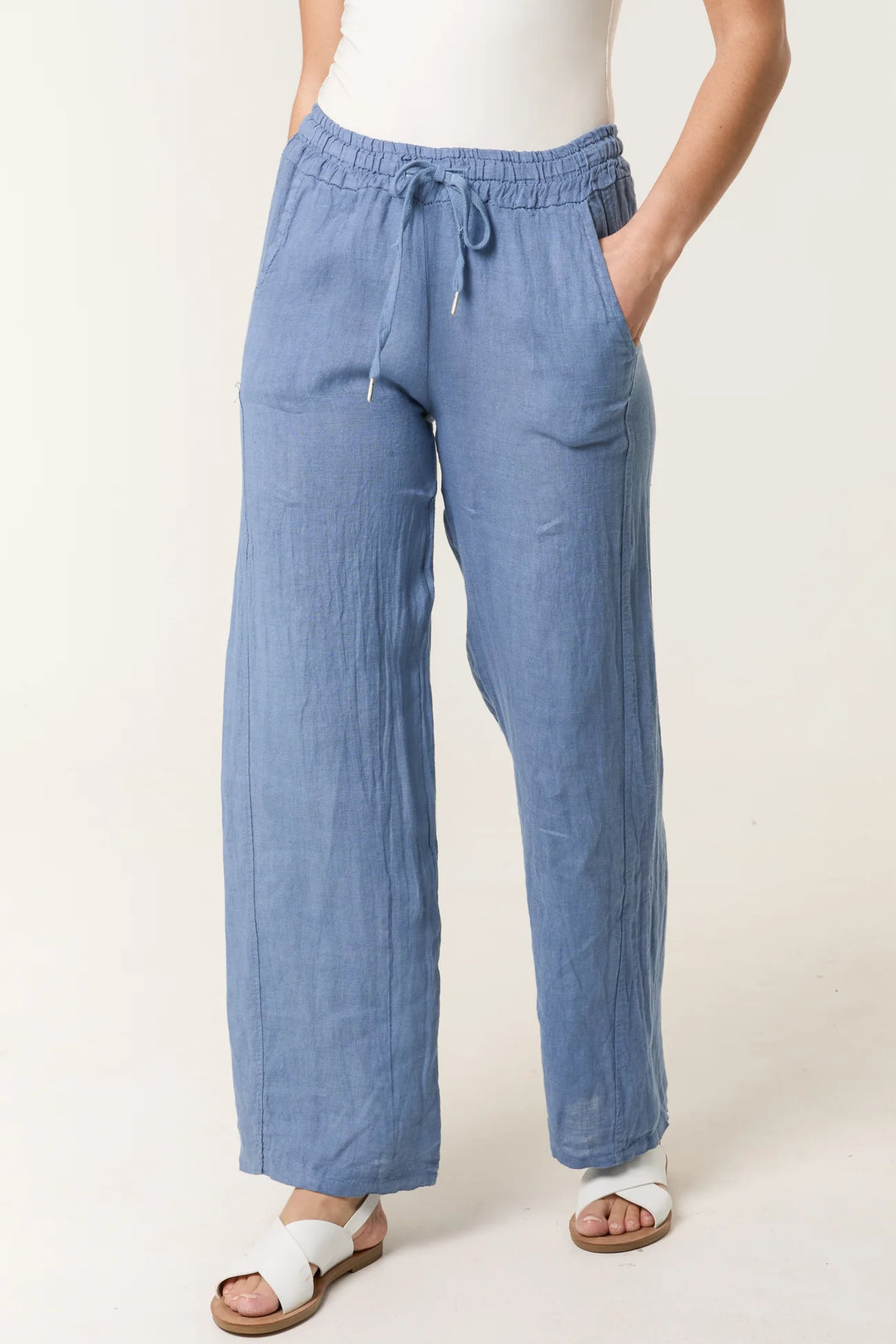 PURE LINEN WIDE LEG TROUSERS