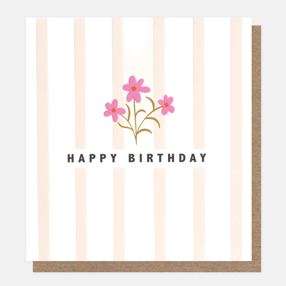 Pink Stripe Posies Birthday Card